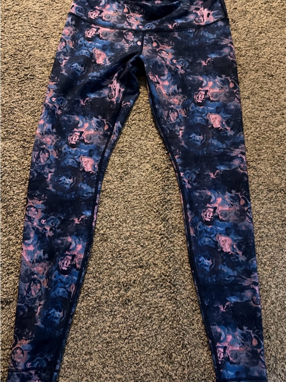 Lululemon Size 12 Full Length Leggings Navy Blue Pink Floral Print